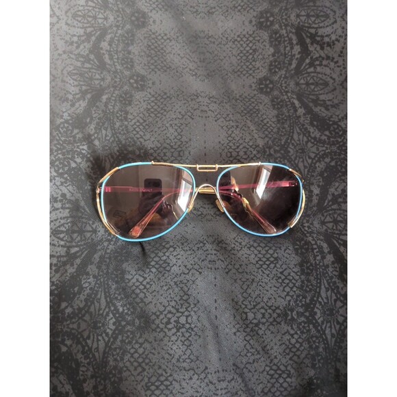 Betsey Johnson Designer Aviator Sunglasses Blue/Gold Logo Frame - Picture 1 of 9